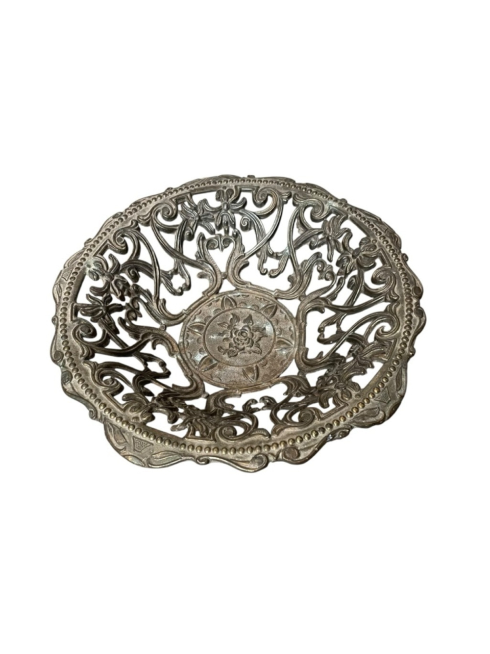 Vintage Italian Filigree Ornate Metal Bowl Bowl in Bronze Brass